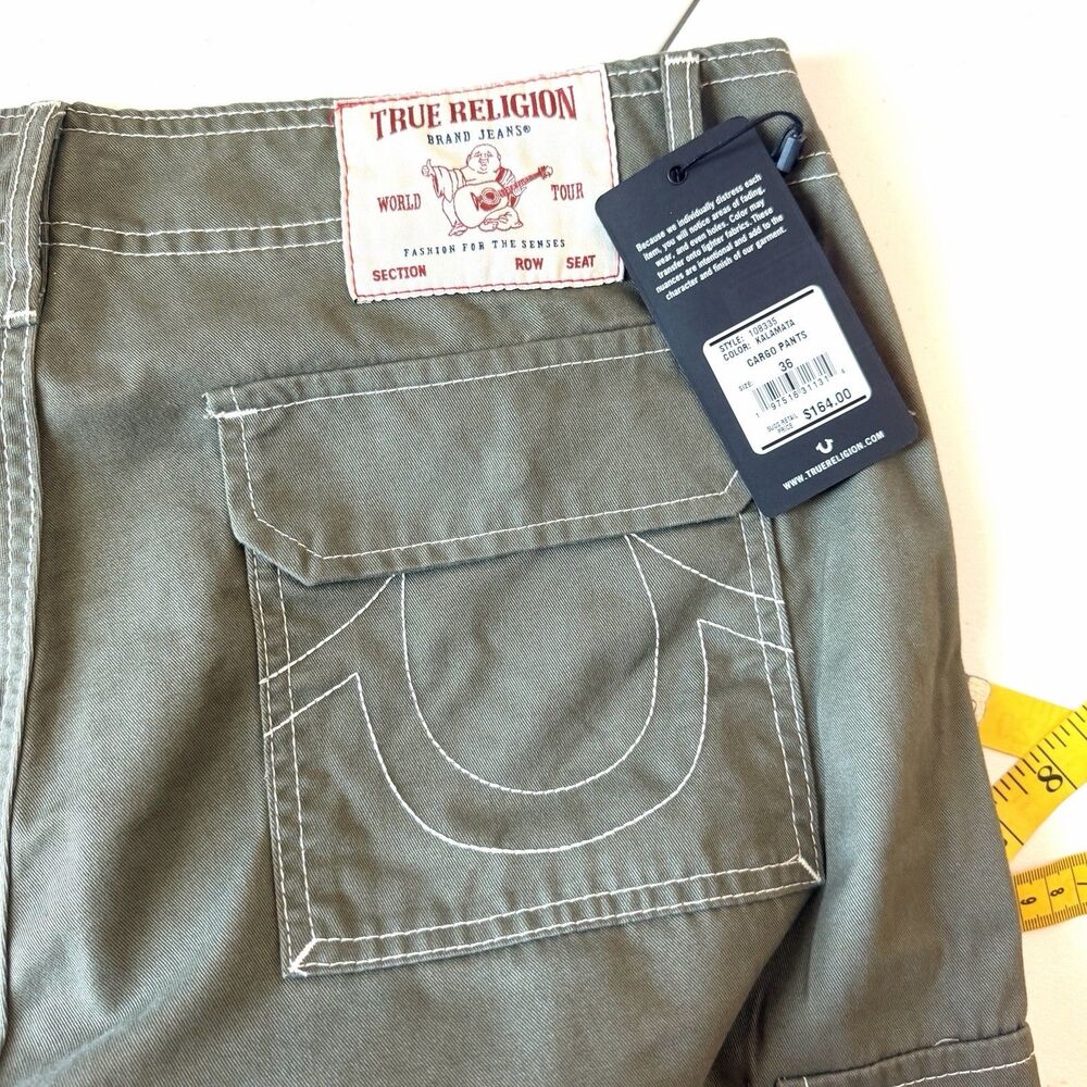 True Religion Men’s Green Cargo Pants 36 Regular Straight Leg Canvas Cotton